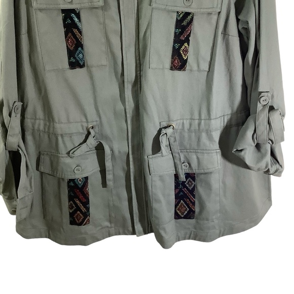 Modcloth Utility Jacket Army Green Aztic Adjustable Waist Roll Over Sleeves - Picture 3 of 9